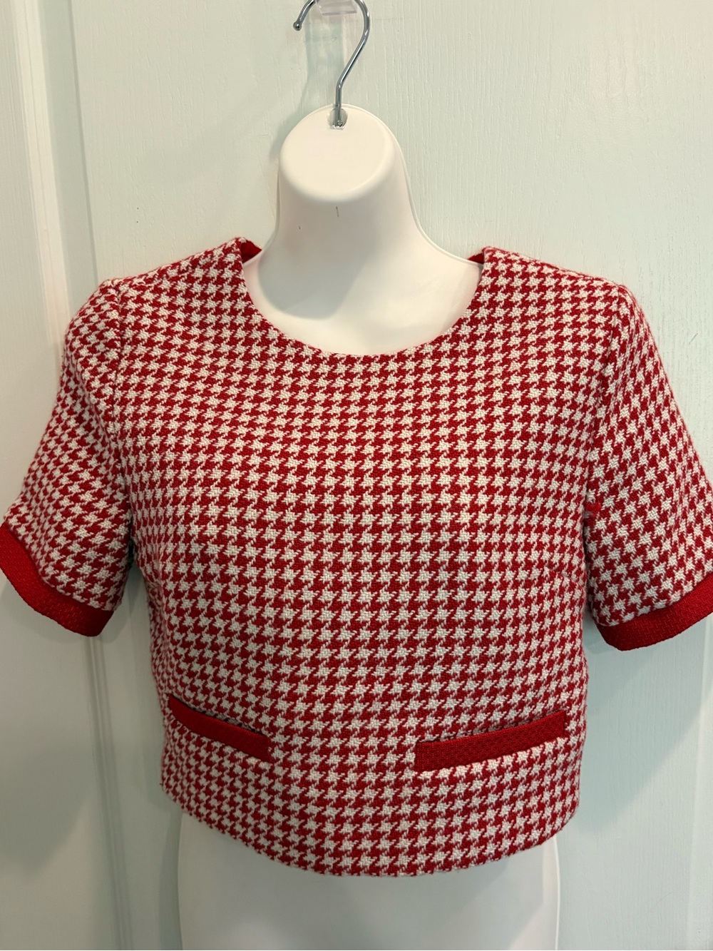 English Factory Houndstooth Tweed Crop Top Size S